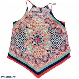 Heart Soul Halter Top Large Geometric scarf top.